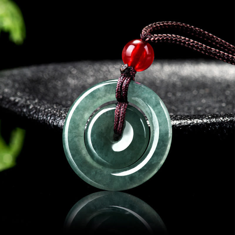 Kette Jade Doppelring Anhänger grüner Naturstein Wohlstand Harmonie