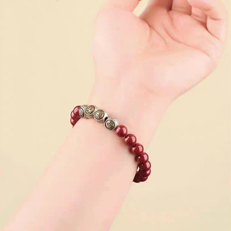 Zinnober Armband 925 Silber Naturstein elastisch am Handgelenk getragen