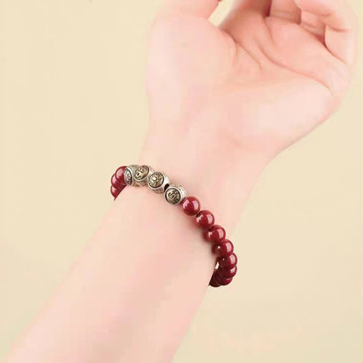 Zinnober Armband 925 Silber Naturstein elastisch am Handgelenk getragen