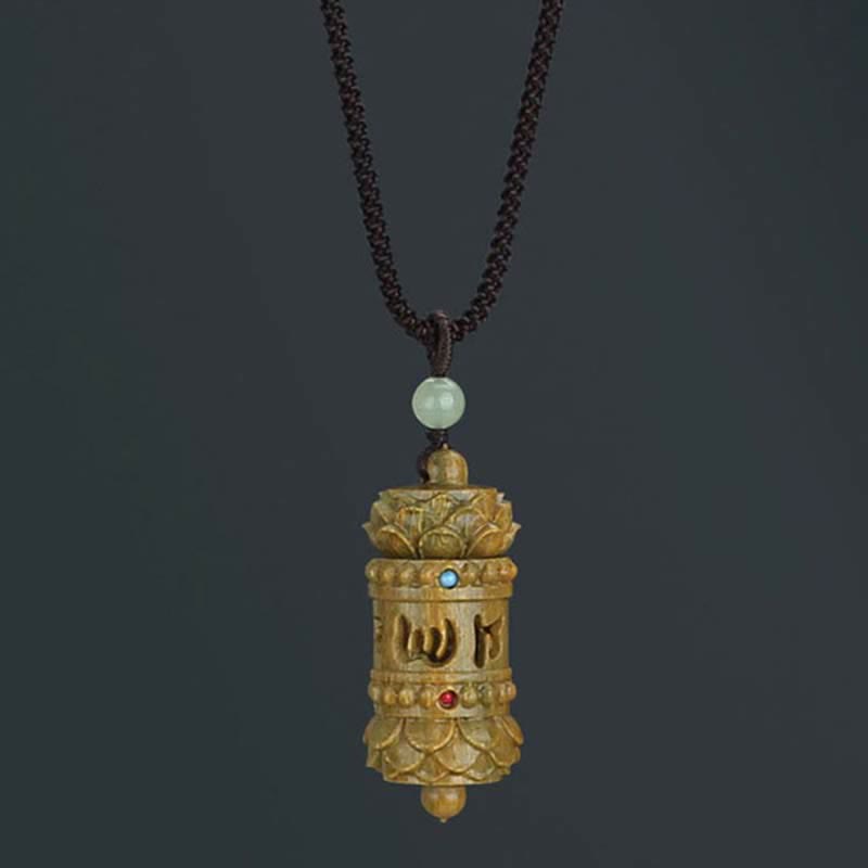 Kette Anhänger Tibetischer Sandelholz Gebetsmühle Lotus geschnitzt