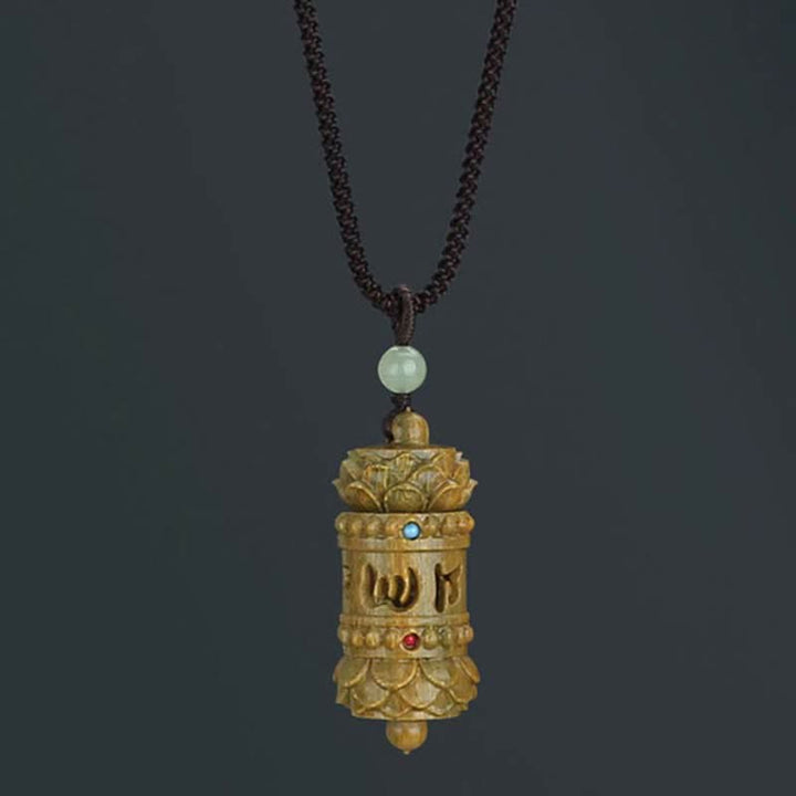 Kette Anhänger Tibetischer Sandelholz Gebetsmühle Lotus geschnitzt