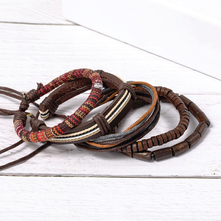 Wickelarmband Leder Holzperlen Vintage Style