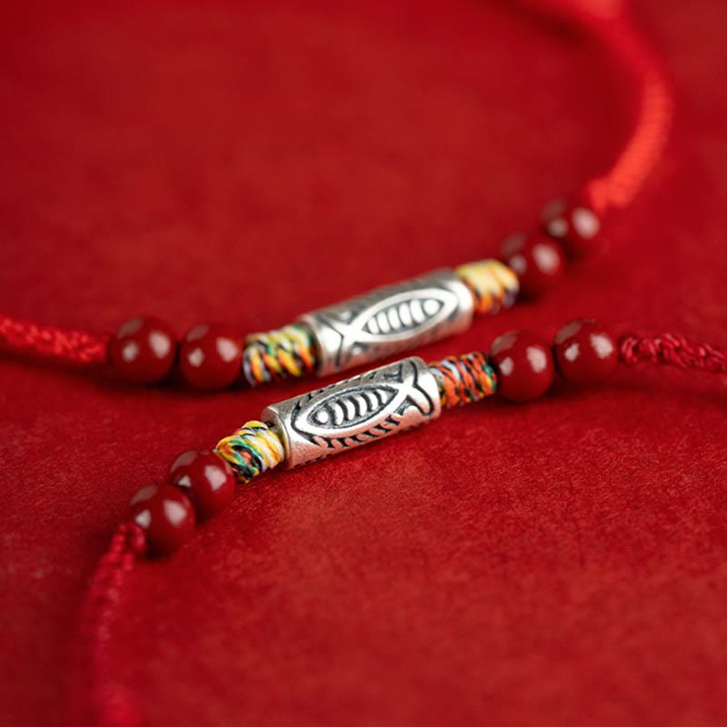 Armband 925 Silber Zinnober Koi Fisch Wohlstand rot elastisch getragen