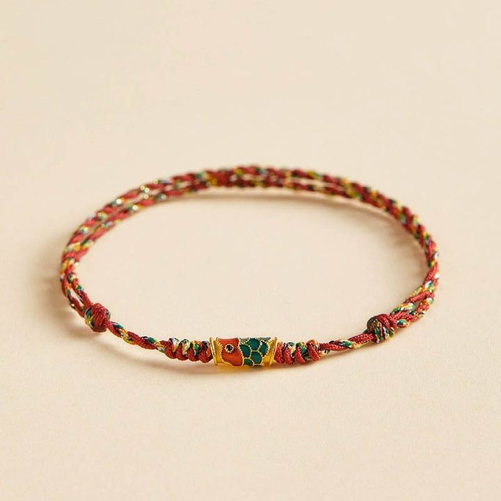 Armband Koi Fisch Wohlstand Energie rotes Seidengewebe golden verziert elastisch