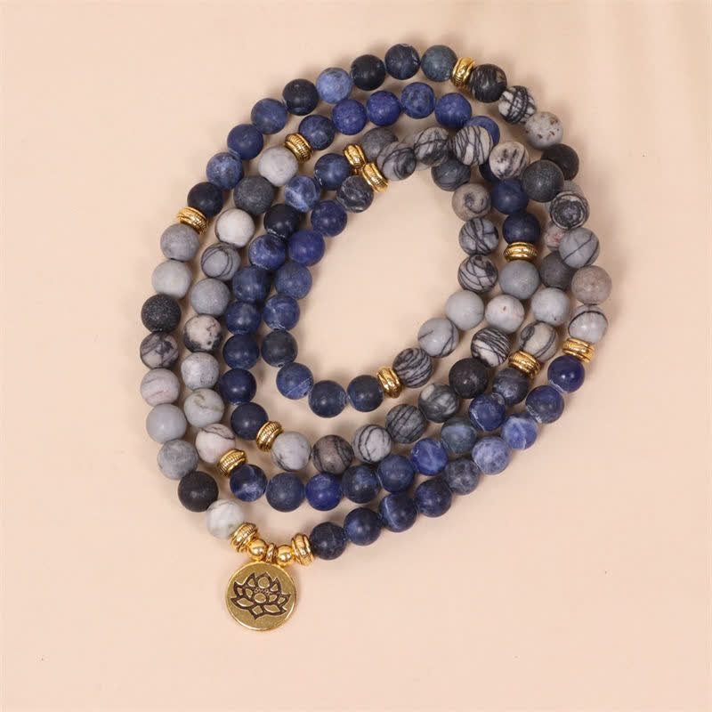 Mala Sodalit Jaspis Lotus Armband Stärke Naturstein elegant