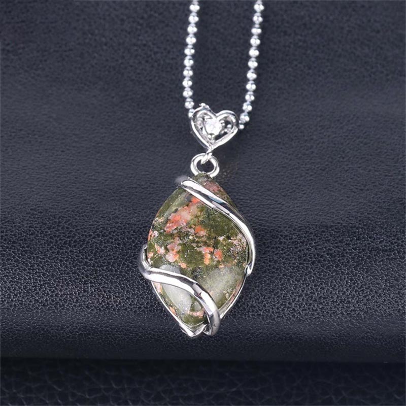 Blumenkristall Kette Kristall Marquise grüner Naturstein Anhänger silber