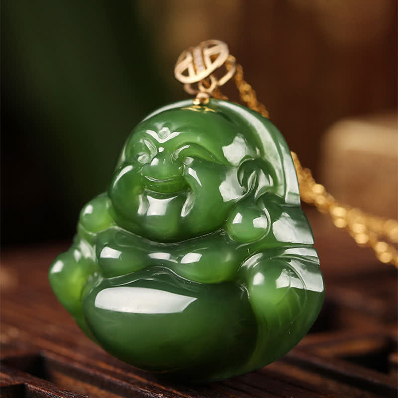 Hetian Jade Lachender Buddha Glück Kette