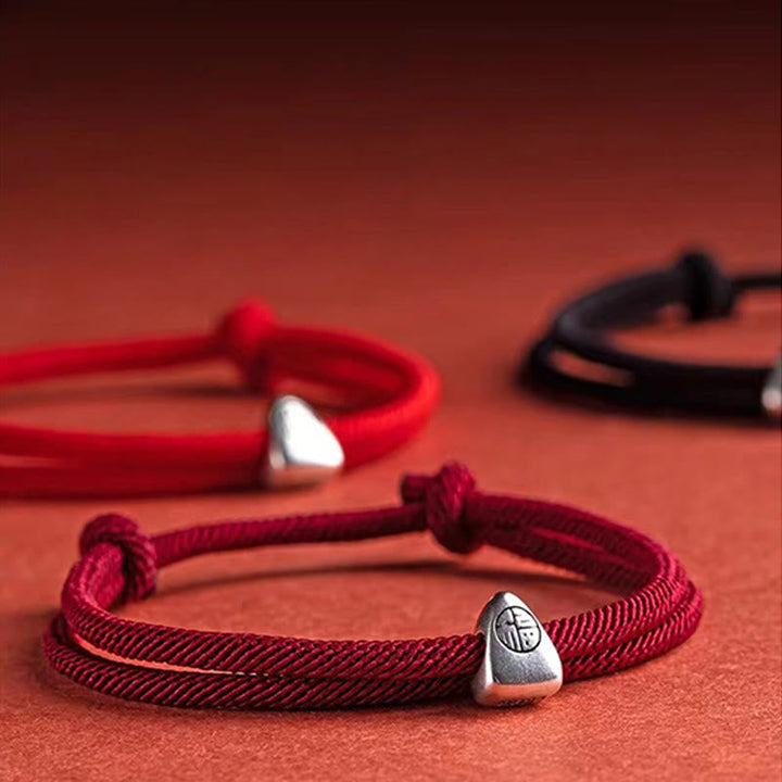 Armband 925 Silber Fu Zeichen Segen Handgemacht Geflochten