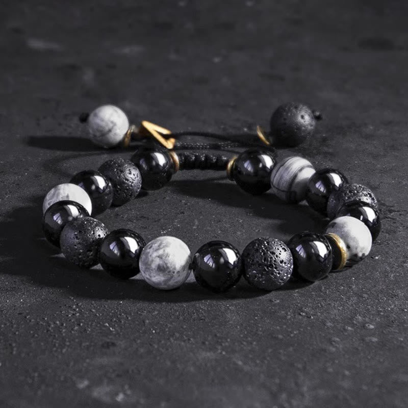 Armband Schwarzer Obsidian & Lava – Yin-Yang
