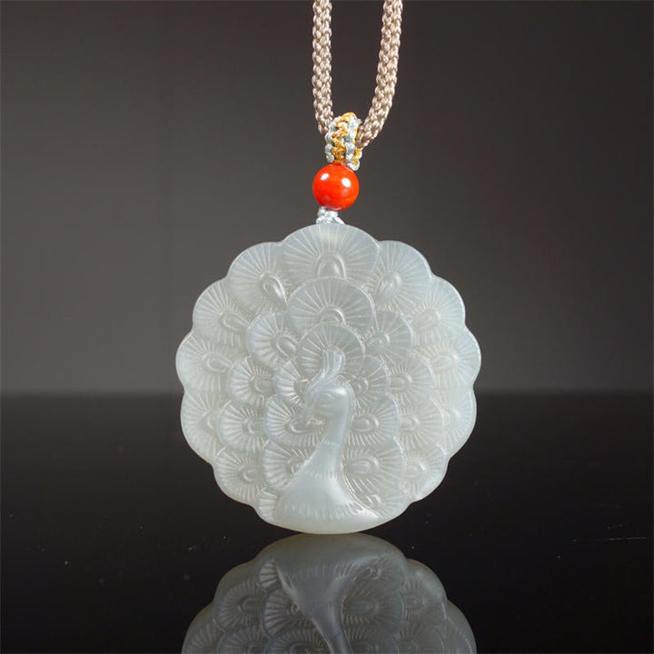 Weiße Jade Pfau Anhänger Kette Schutz