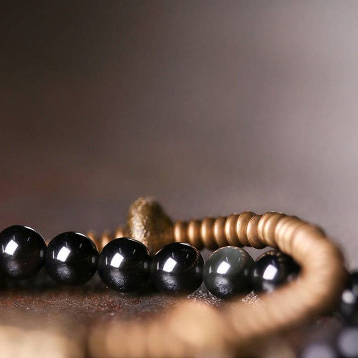 Armband Obsidian Kupfer schwarze Perlen Kupferspirale Heilstein Schmuck