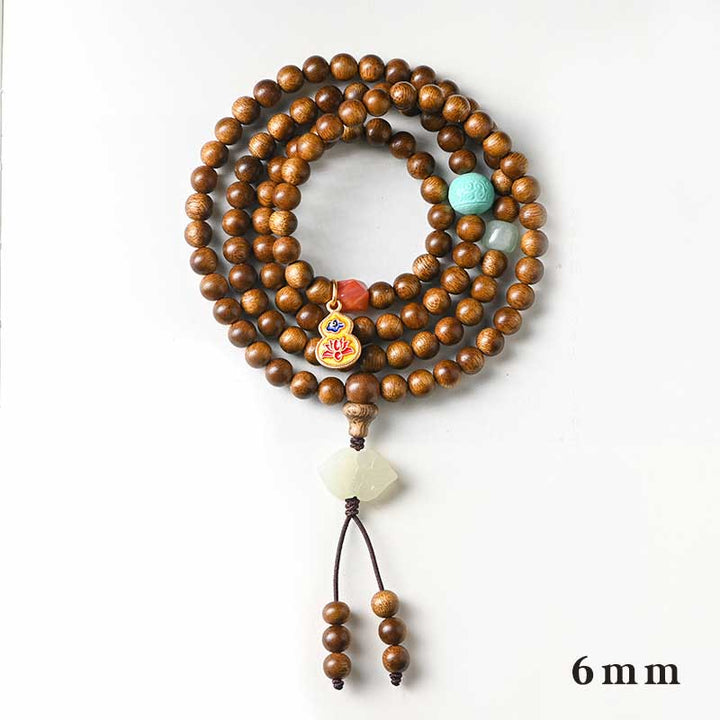 Mala Rosenholz Schutz Ruhe Armband Naturstein Perlen Jade Anhänger