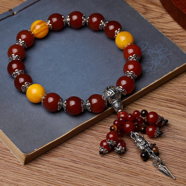 Armband Roter Achat Tigerauge Drachen elastisch Naturstein Perlen Schmuck