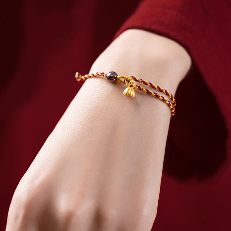 Armband Rot Gold Kordel Lotus Anhänger – Frieden Glück