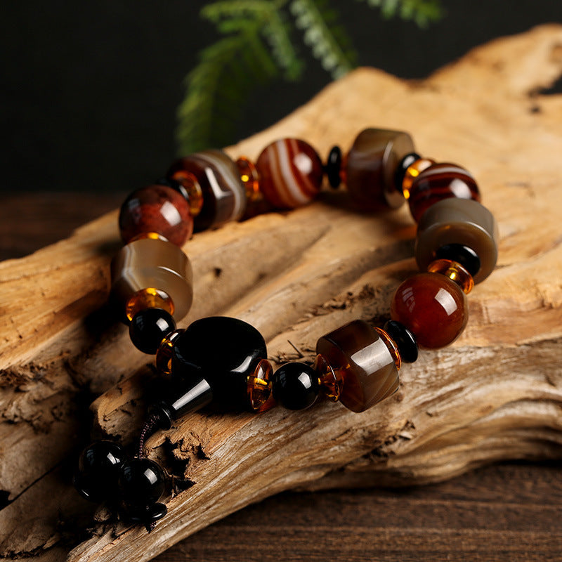 Armband Onyx mit roten Achat Perlen Glück Balance Naturstein