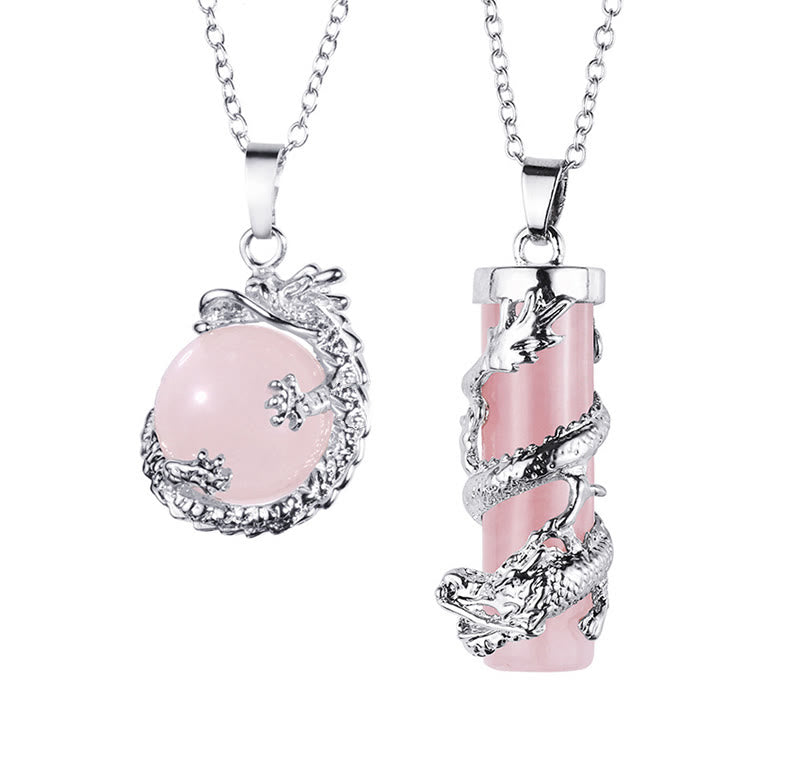 Rosenquarz Kette Drachen Anhänger silber elegant Naturstein Pendant
