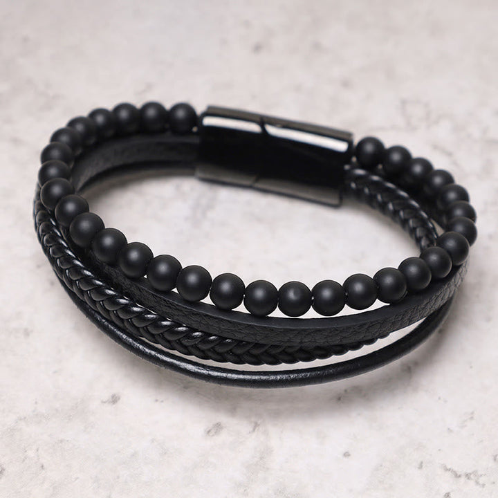 Armband Lava Stein Schwarz Onyx Leder