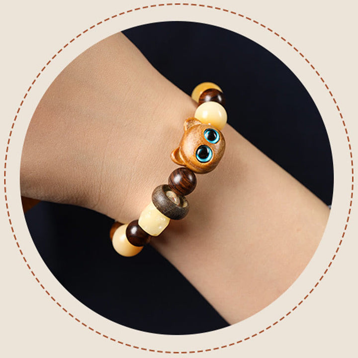 Sandelholz Bodhi Katze Armband Handgelenk elastisch Glück Frieden getragen