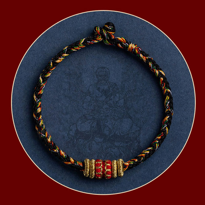 Armband Schutzbuddha – Glück & Stärke mit geflochtenem Seil und goldenen Perlen