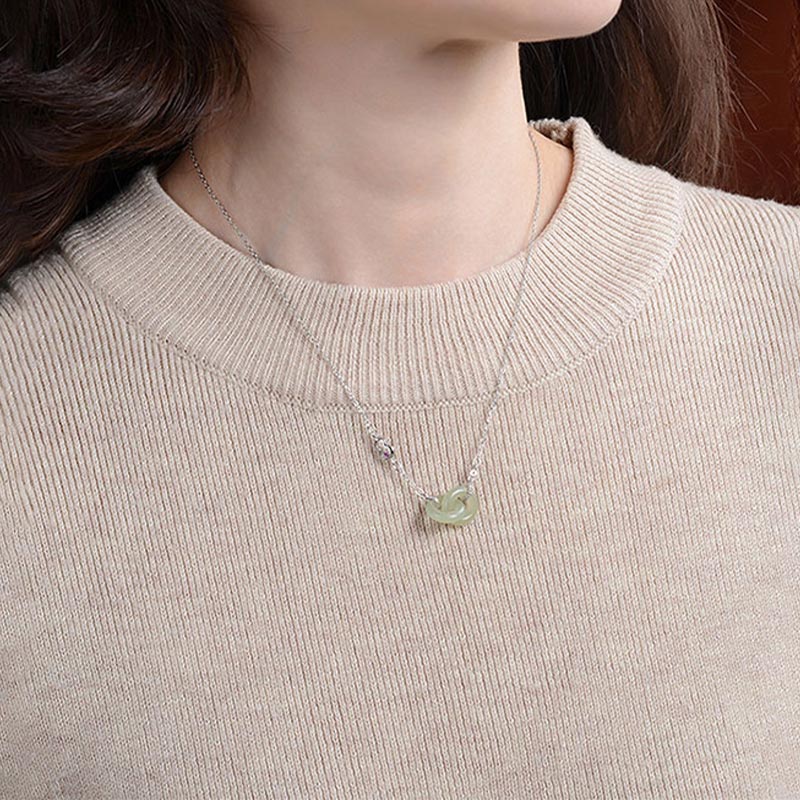 Anhänger Kette grüne Jade Buddha Glück Silberkette