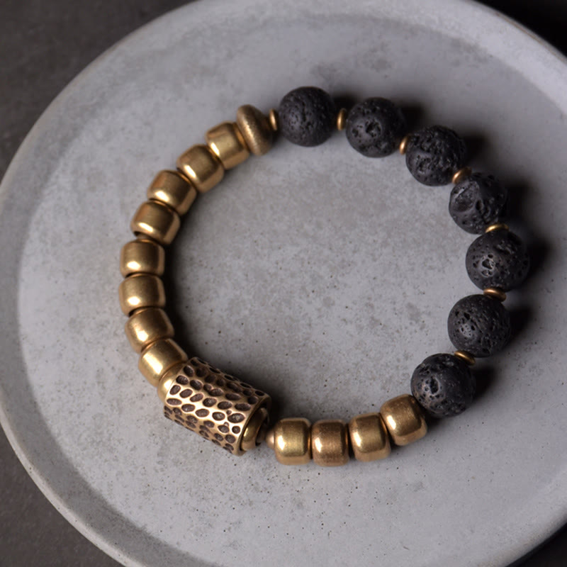 Armband Obsidian Kupfer – Heilung mit schwarzen Lavasteinen und Messingperlen