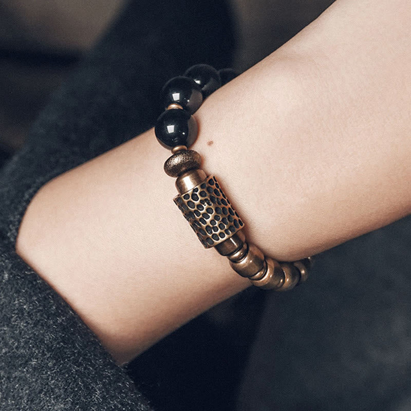 Armband Obsidian Kupfer – Heilung schwarze Perlen Naturstein elegant
