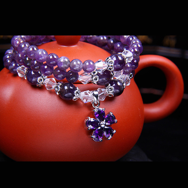 Armband Amethyst – Segen mit lila Steinen und silbernen Perlen