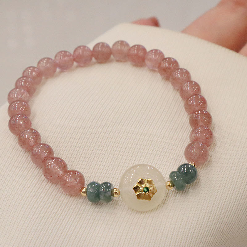Armband Erdbeerquarz Jade – Heilung Perlen Rosa Grün Gold