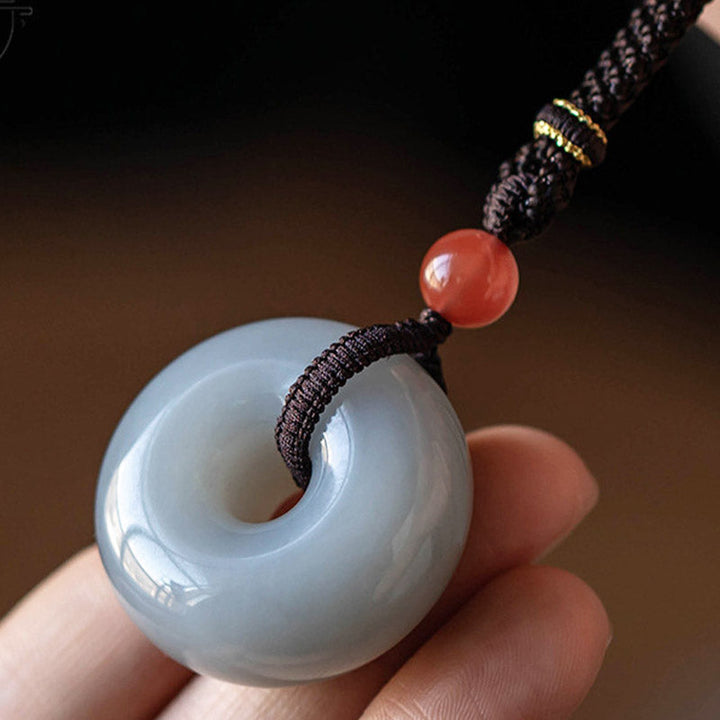 Jade Anhänger Kette Donut Naturstein weiß