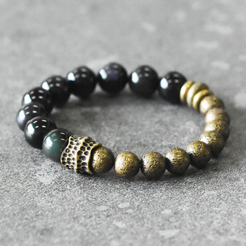 Armband Obsidian Kupfer – Energie schwarze Perlen gold Akzente elegant