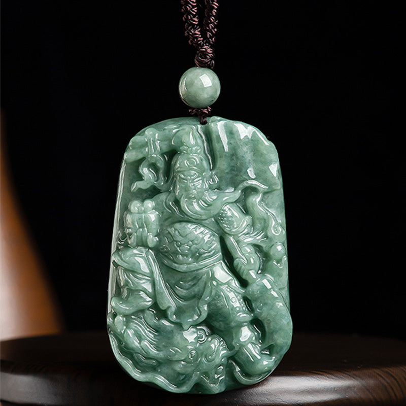 Kette Jade Guan Gong Amulett Natur Wohlstand grün