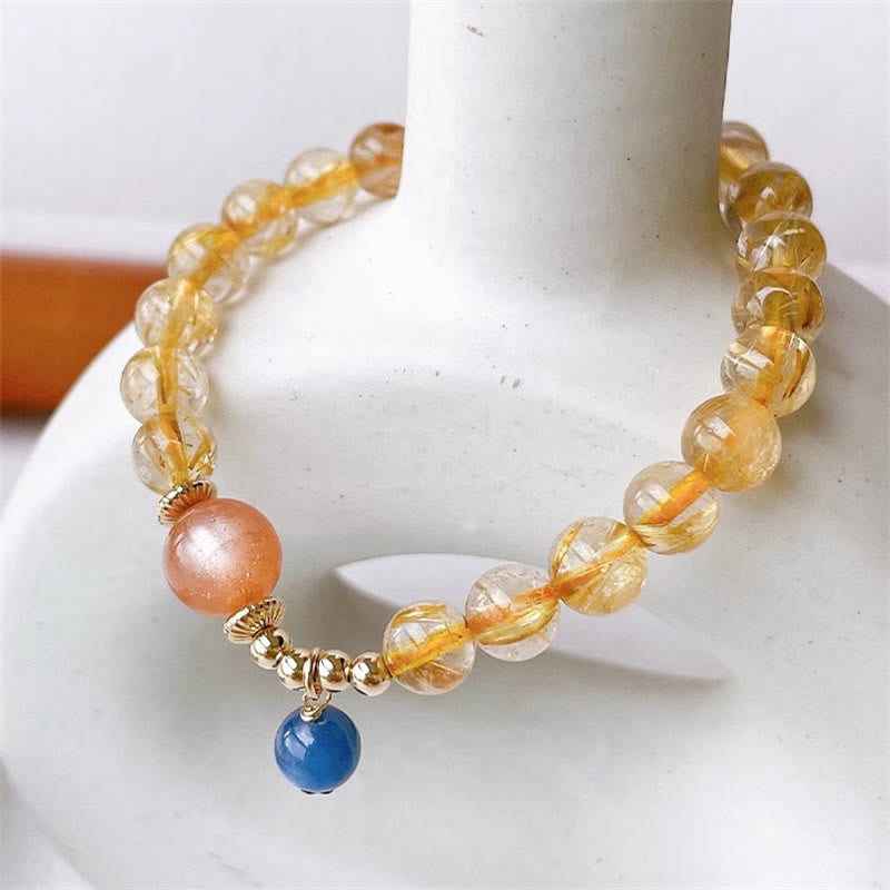 Armband – Wohlstand & Stärke mit goldenen Citrin und blauen Saphir Perlen