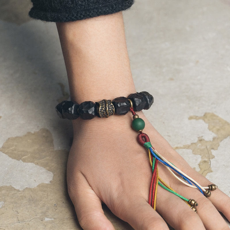 Mala Kupfer Ebenholz Frieden Armband schwarze Perlen Hand getragen