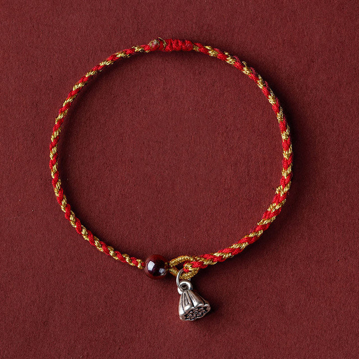Armband Rot Gold Kordel Lotus Anhänger – Frieden Glück