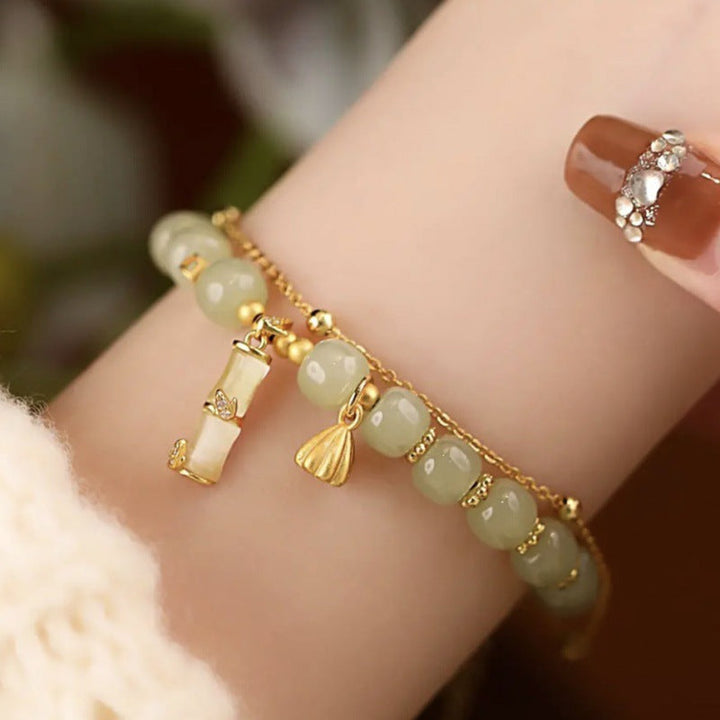 Jade Bambus Armband Armgelenk gold Perlen Charm Wohlstand Energie elegant