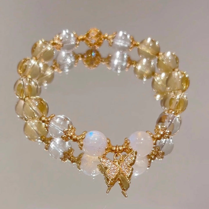 Armband Mondstein Citrin Schmetterling Golden elegantes Perlenarmband Schutz Wohlstand