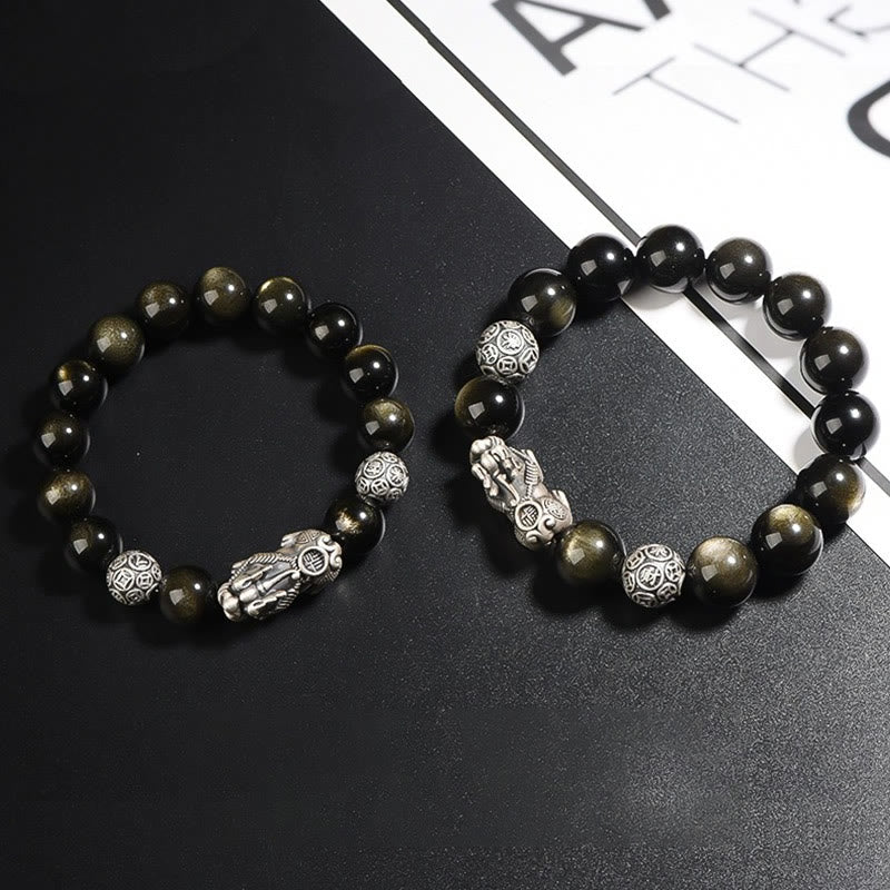 Armband 925 Silber Obsidian Pixiu – Schutz & Wohlstand