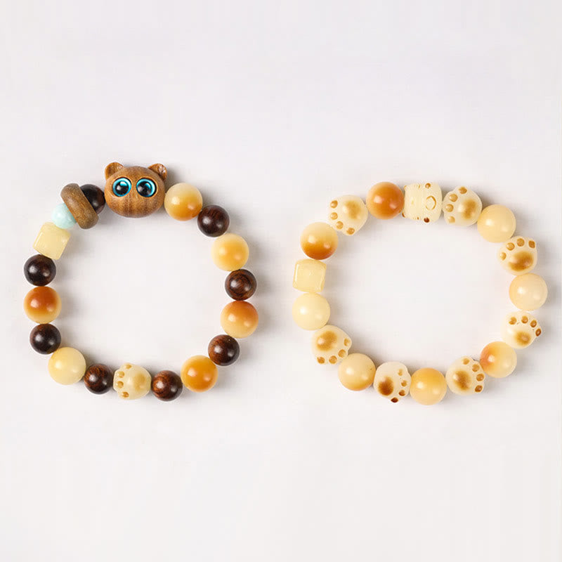 Armband Sandelholz Bodhi Katze Glück Frieden elastisch Naturstein.