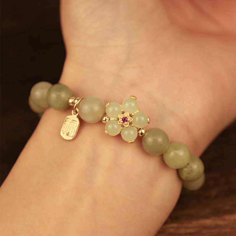 Armband Grüner Jade Blume Fu Zeichen - Glück