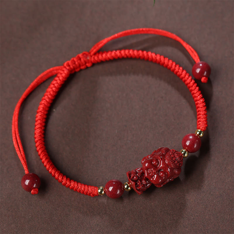 Rotes Armband Zinnober Chinesisches Tierkreis – Segen mit Perlen elastisch