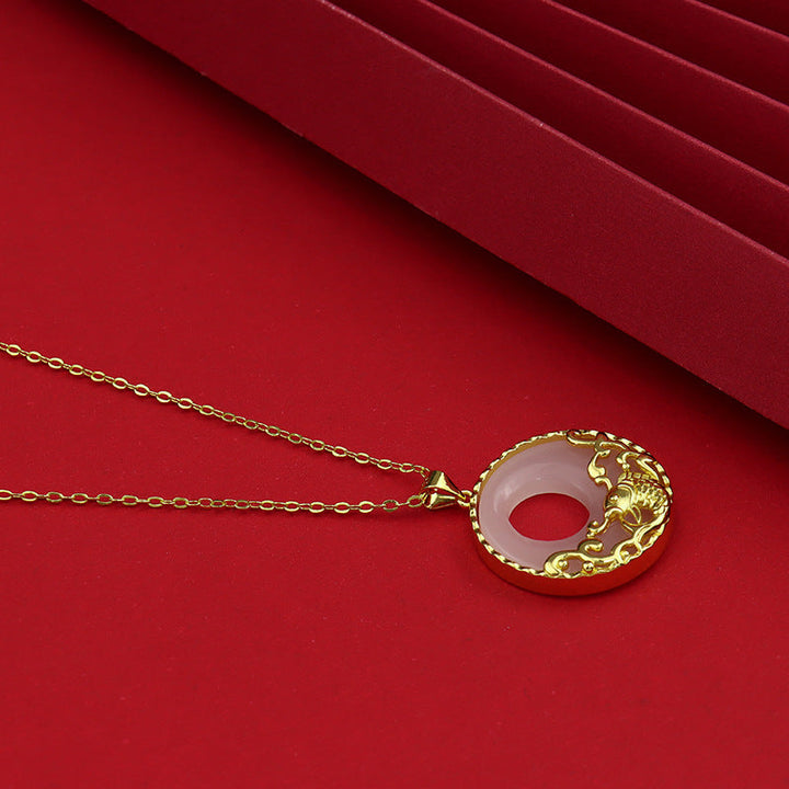 Anhänger Kette Weiße Jade Koi Wohlstand Gold