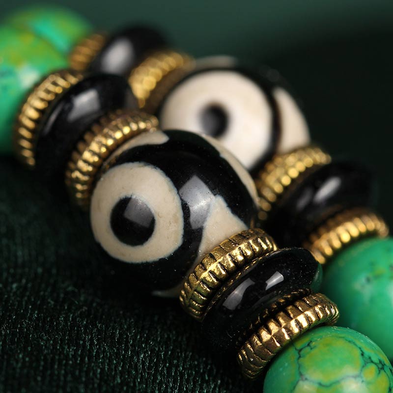 Mala Türkis – Balance Armband mit schwarzen Perlen und goldenen Akzenten