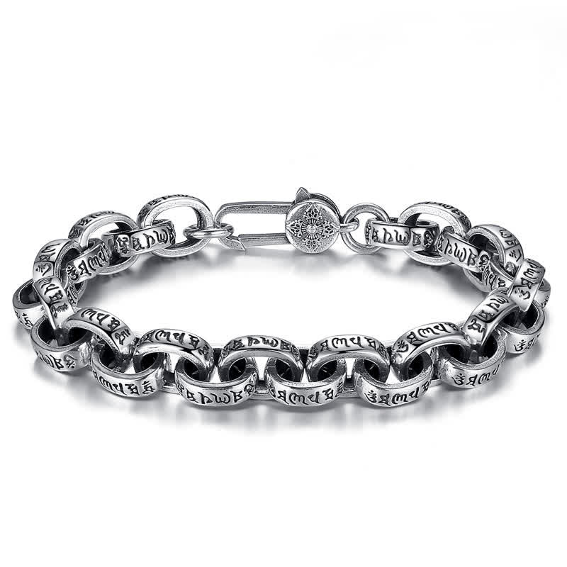 Silbernes Om Mani Padme Hum Armband 925er mit Kettengliedern elegante Darstellung