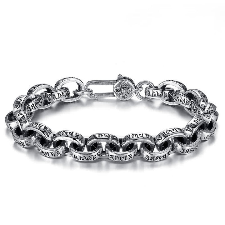 Silbernes Om Mani Padme Hum Armband 925er mit Kettengliedern elegante Darstellung