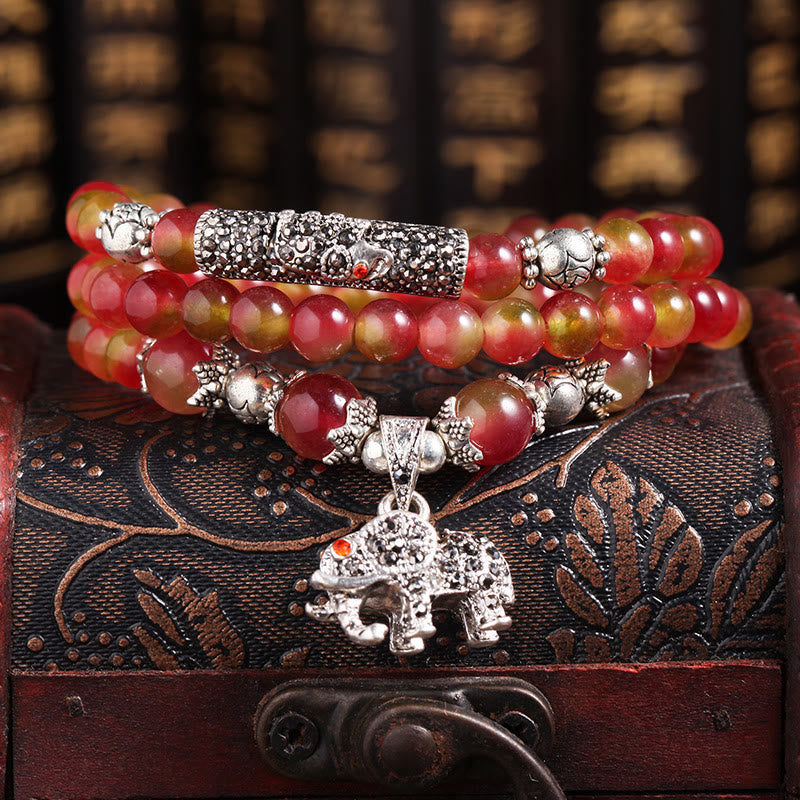Armband Watermelon Tourmaline PiXiu Elephant rote Perlen Silber Anhänger