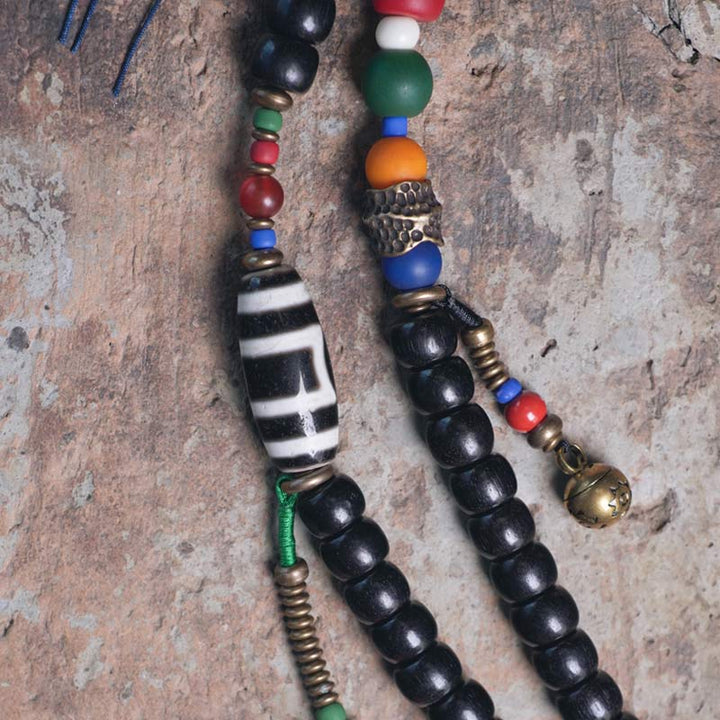 Mala Kupfer Ebenholz Balance Perlen Armband bunte Natursteine Schmuck