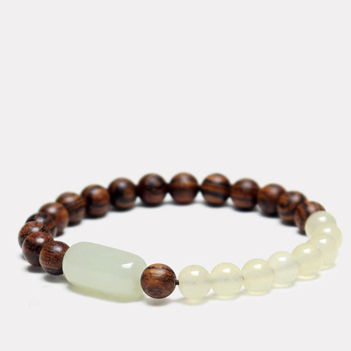 Armband Sandelholz Jade – Glück & Fülle elastisches Perlenarmband braun hellgrün