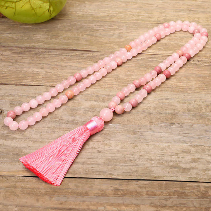 Rosaquarz Mala 108 Perlen Kristall – Liebe mit rosa Quaste Schmuck