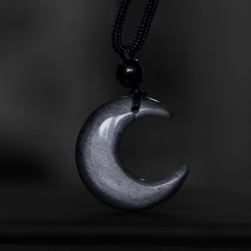 Schwarze Obsidian Mondsichel Kette mit Naturstein Anhänger