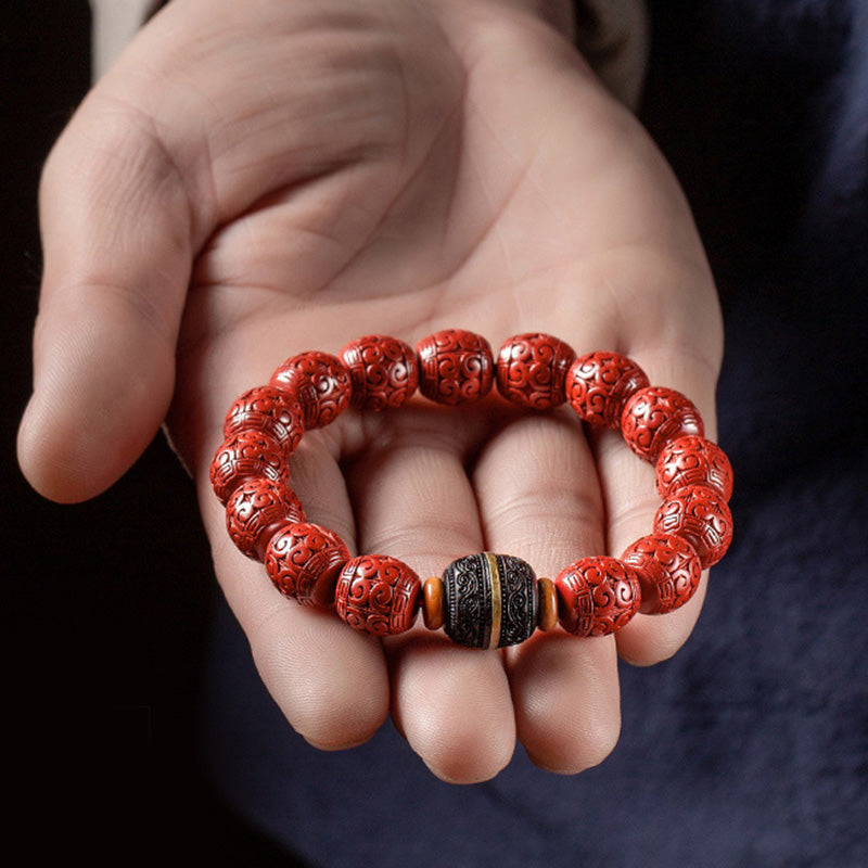Rotes Zinnober Ebenholz Armband Segen Ruhe elastisch Handgelenk getragen